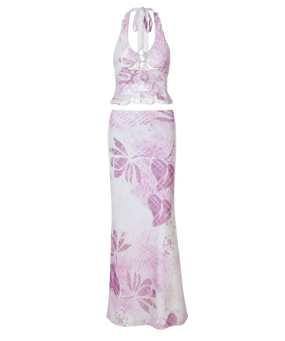 Purple Bloom Halter Crop Top & Maxi Skirt Set - Your Chic Vacation Escape