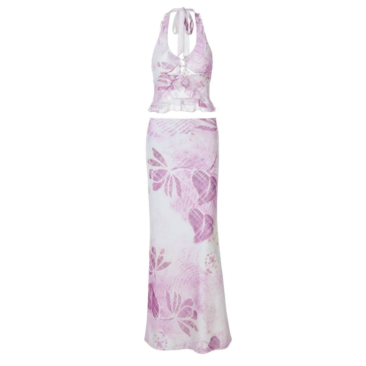 Purple Bloom Halter Crop Top & Maxi Skirt Set - Your Chic Vacation Escape