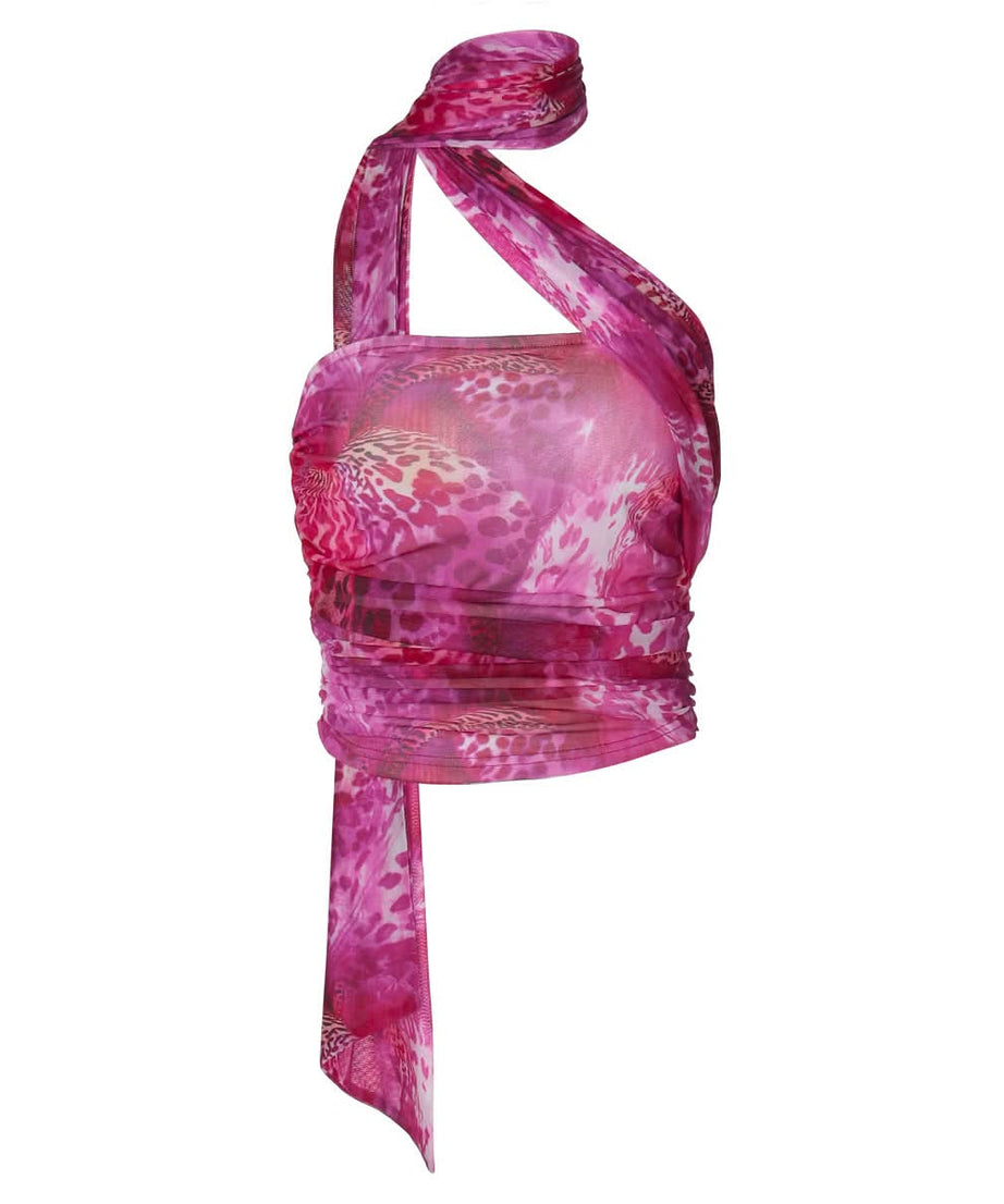 Electric Pink Leopard Halter Crop Top: Your Ultimate Statement for Fall Parties & Nights Out