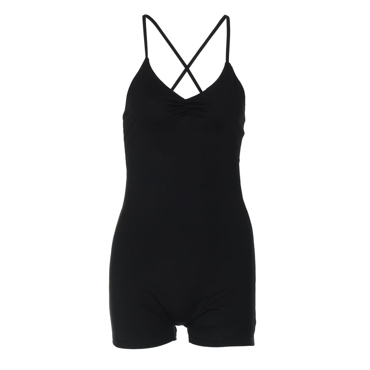Cozy Chic: The Ultimate Black Cross Back Ruched Cami Romper for Effortless Fall Style