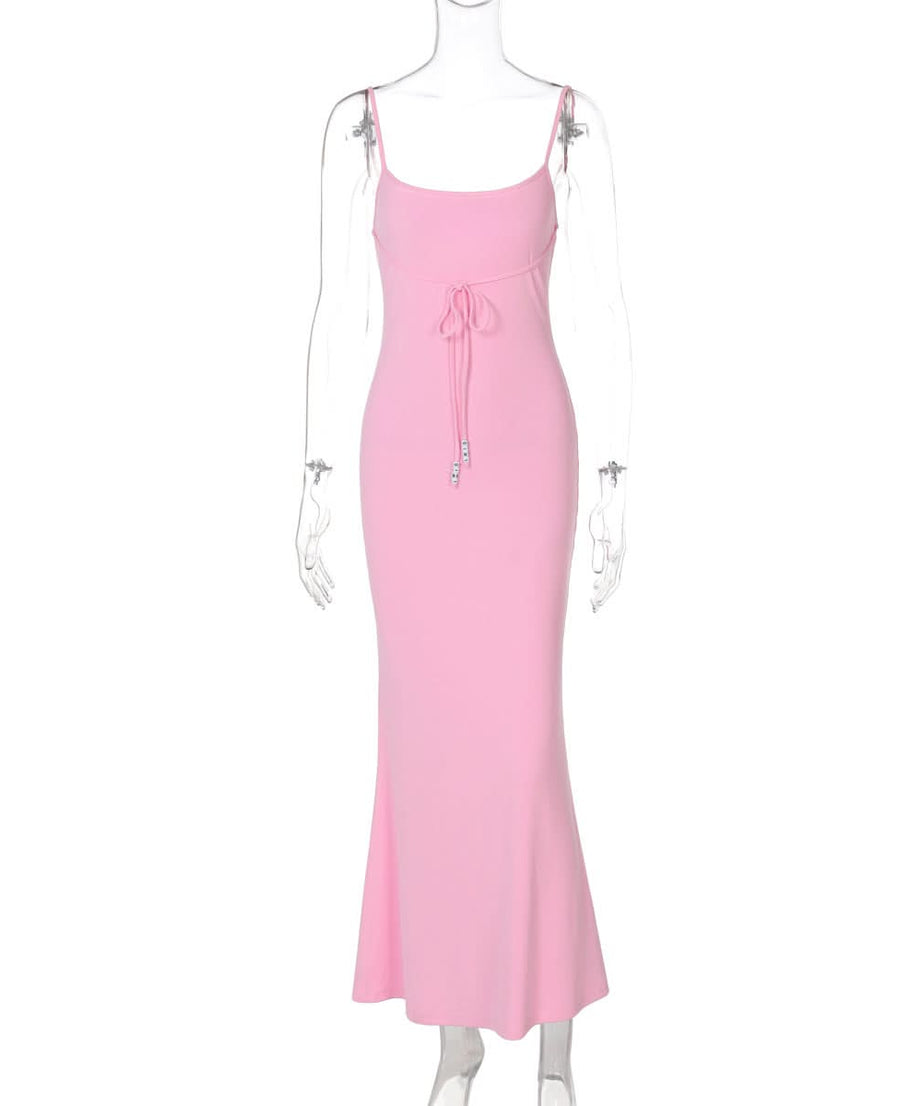 Stunning Blush Pink Backless Self-Tie Cami Maxi Dress - Perfect for Fall Events & Holiday Glam