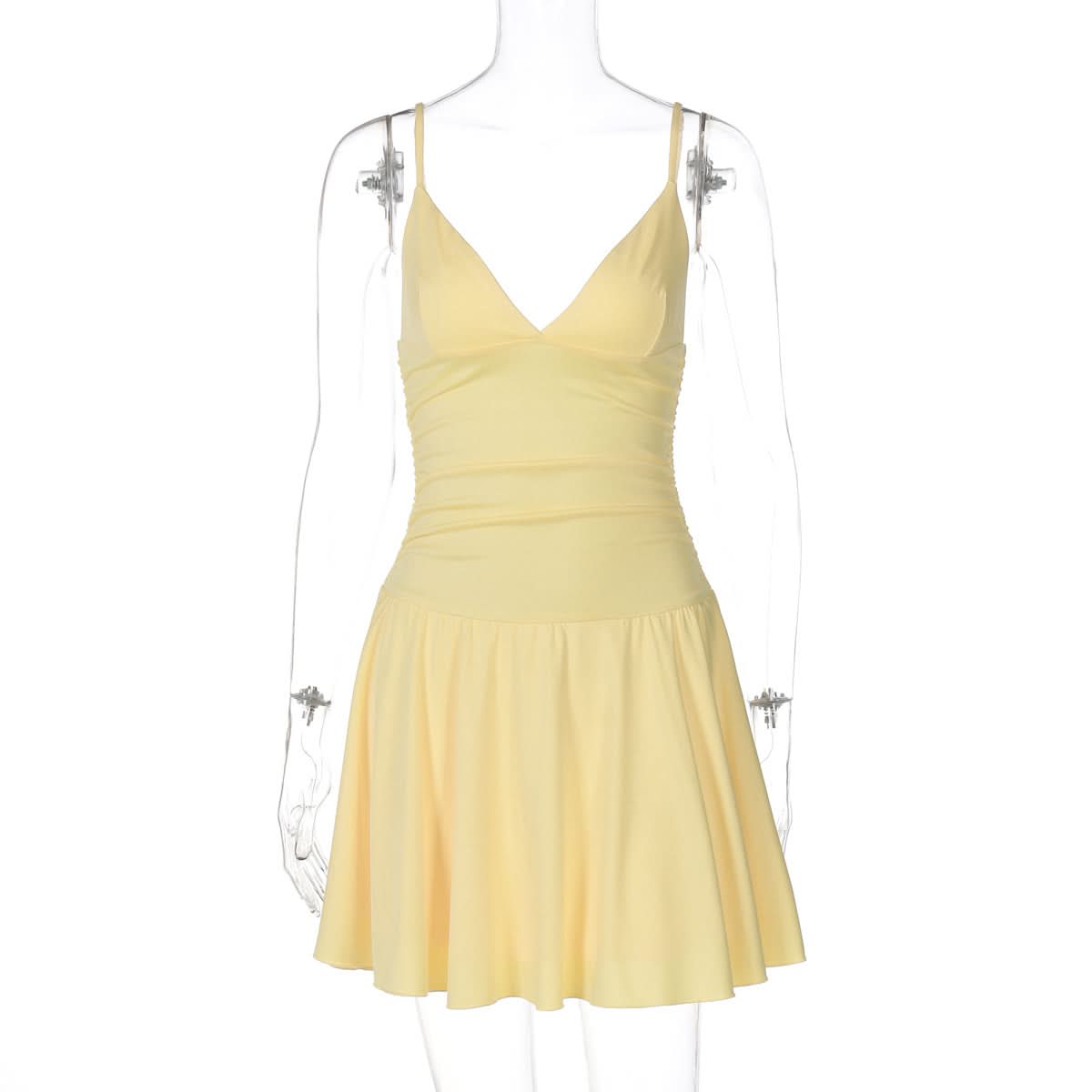 Chic Buttercup Yellow V-Neck Ruched Mini Dress - Resort Ready & Fall Getaway Essential