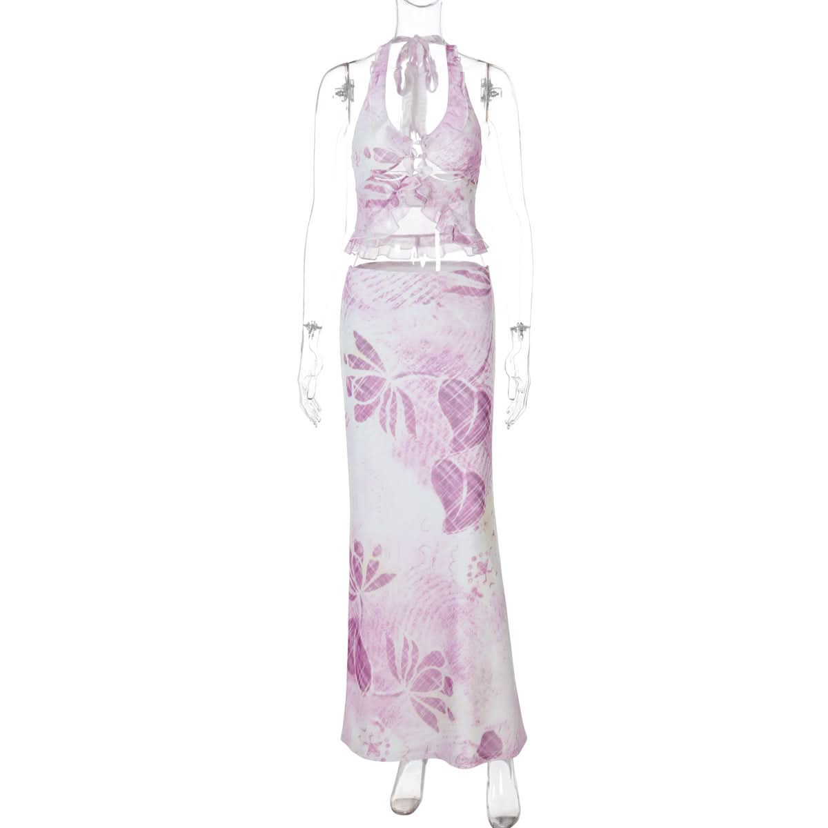 Purple Bloom Halter Crop Top & Maxi Skirt Set - Your Chic Vacation Escape