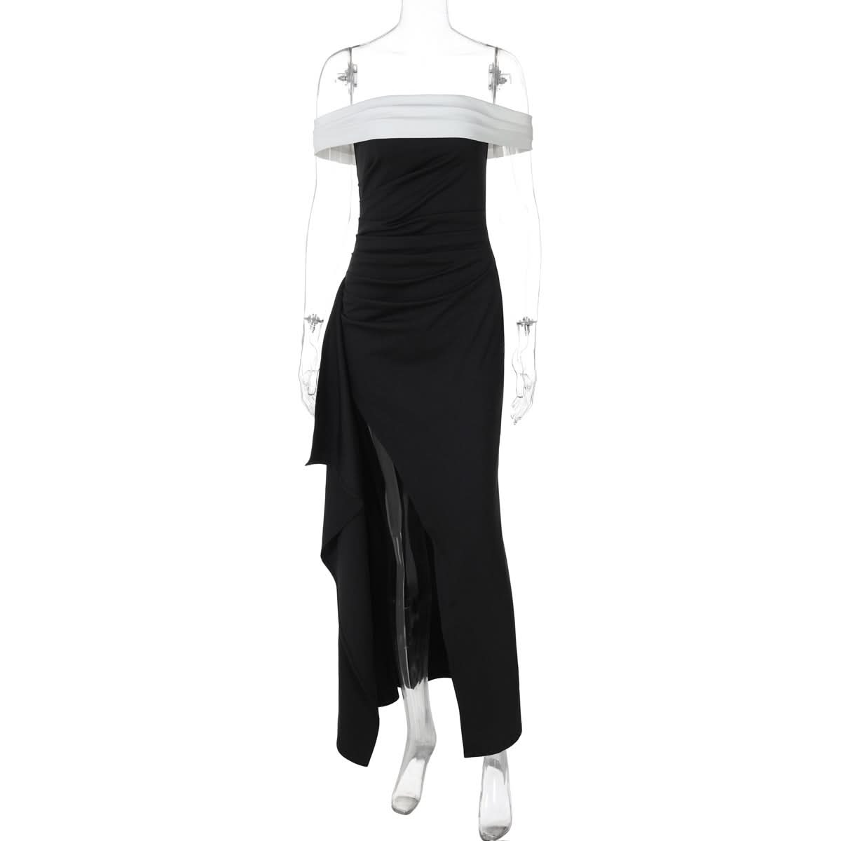 Glamourous Off-Shoulder Black & White Maxi Dress | Perfect for Holiday Parties & Galas