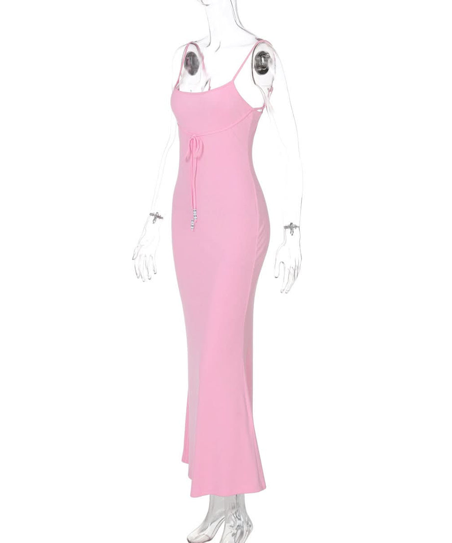Stunning Blush Pink Backless Self-Tie Cami Maxi Dress - Perfect for Fall Events & Holiday Glam