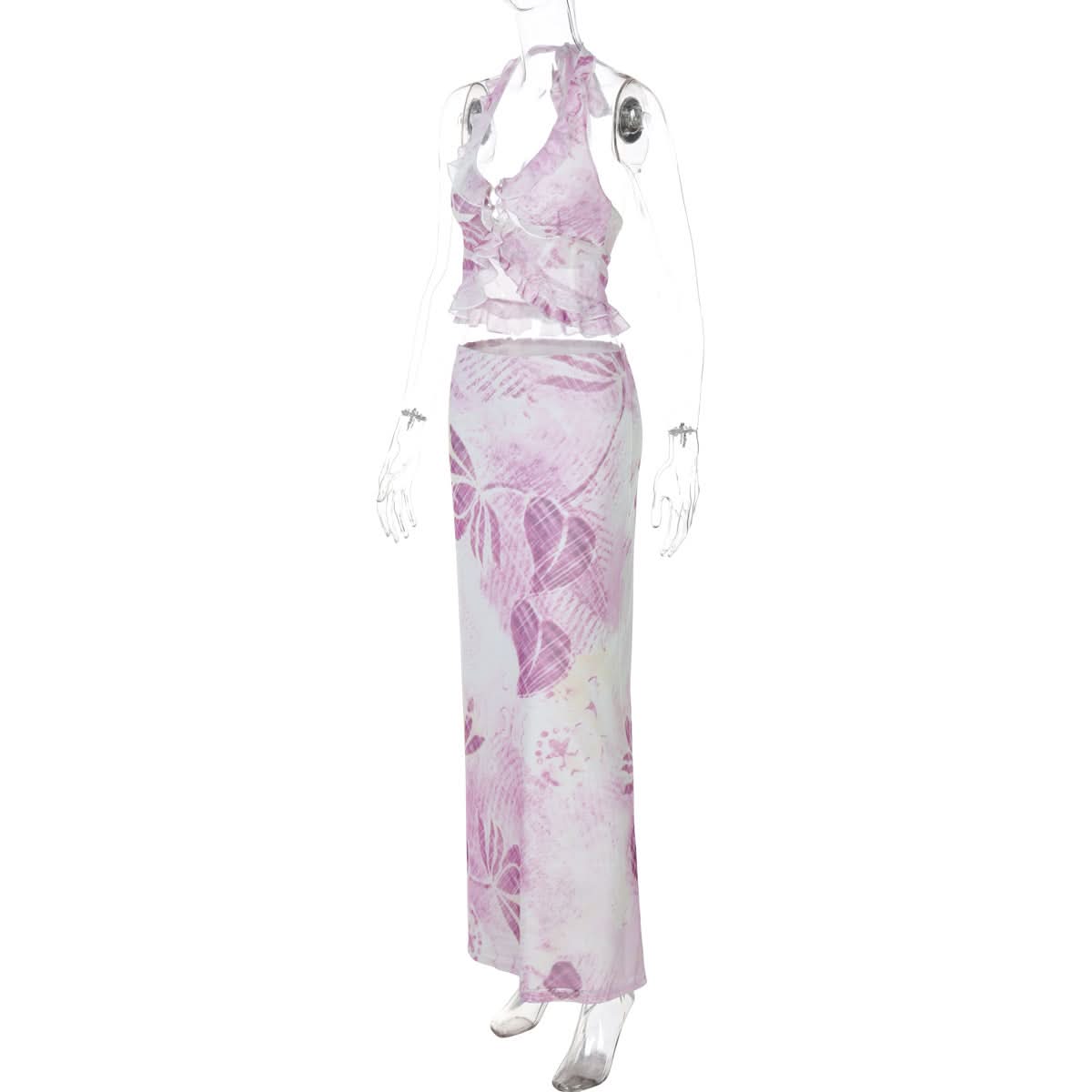 Purple Bloom Halter Crop Top & Maxi Skirt Set - Your Chic Vacation Escape