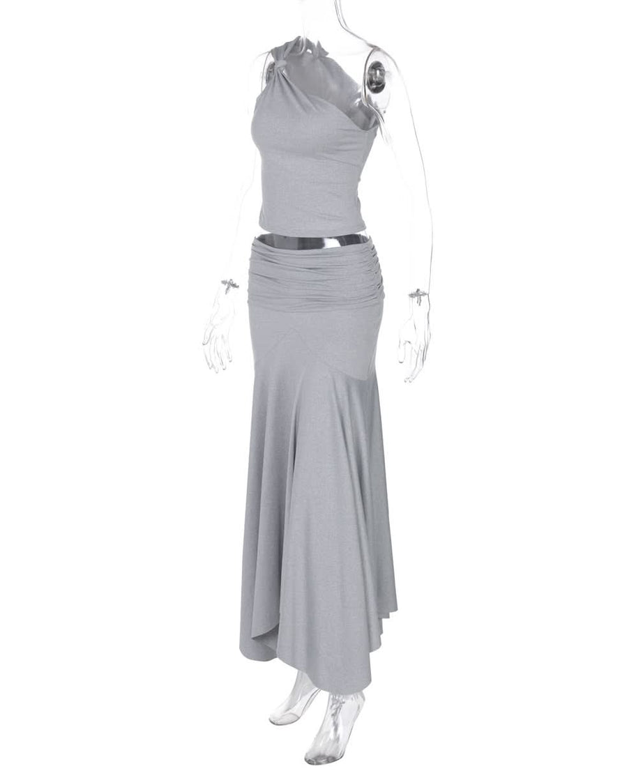 Chic Draped One-Shoulder Maxi Skirt Set - Your Effortless Fall Style Staple