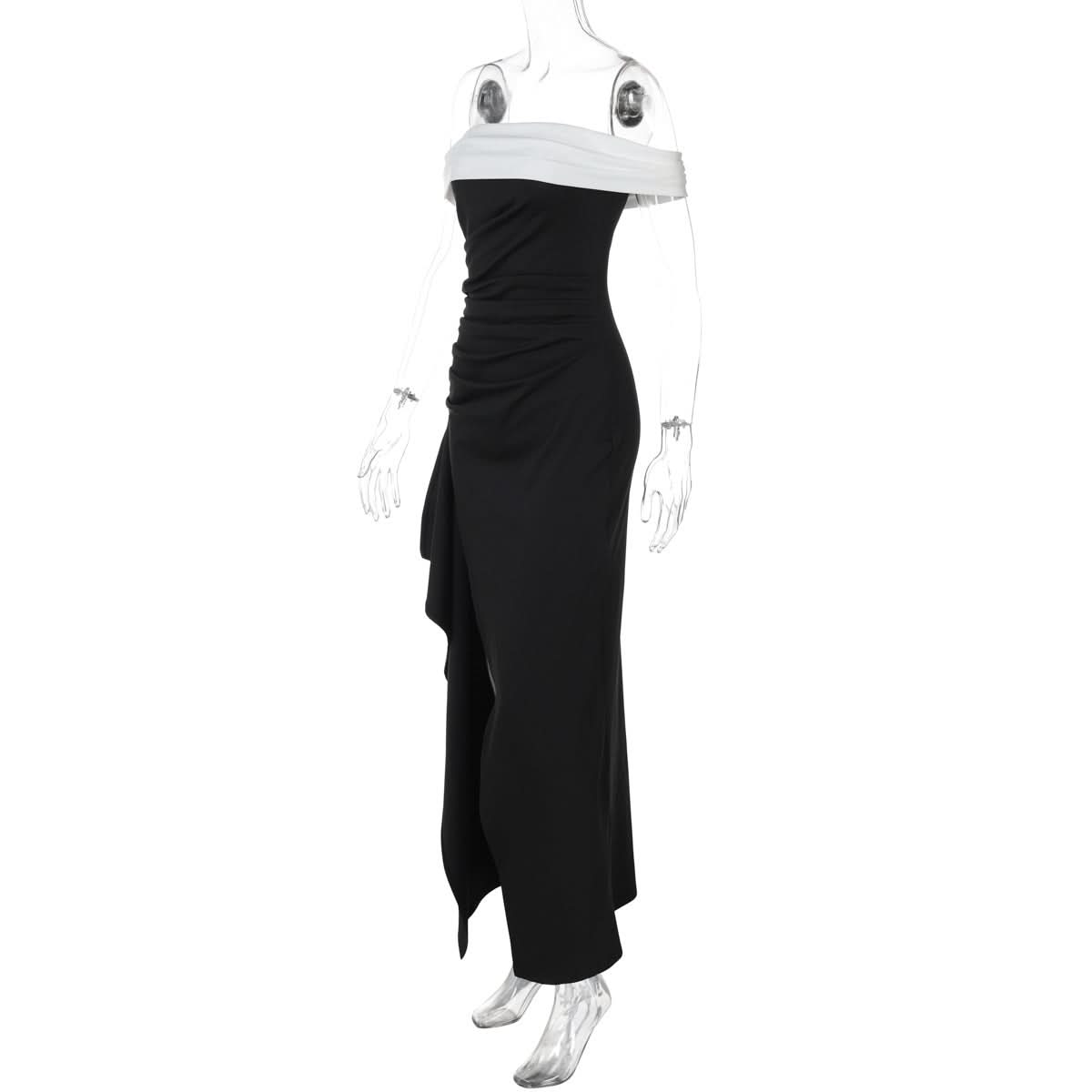 Glamourous Off-Shoulder Black & White Maxi Dress | Perfect for Holiday Parties & Galas
