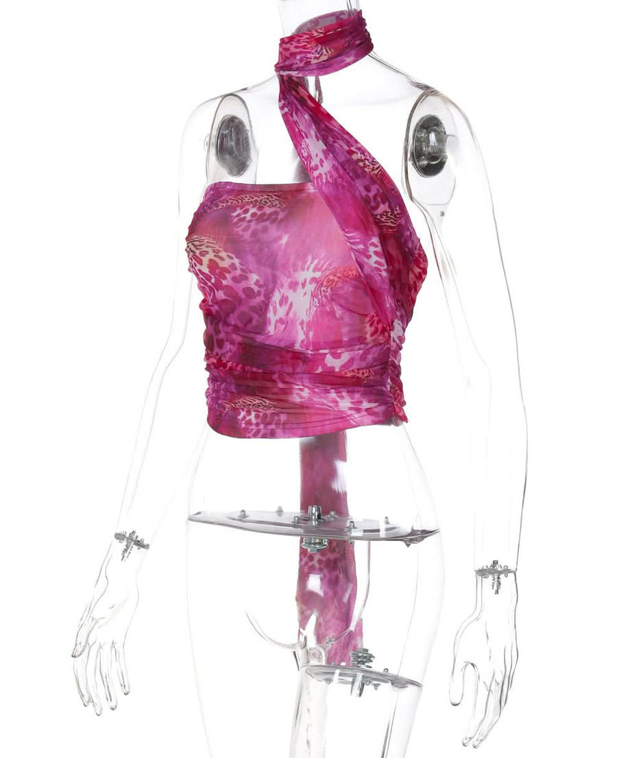 Electric Pink Leopard Halter Crop Top: Your Ultimate Statement for Fall Parties & Nights Out