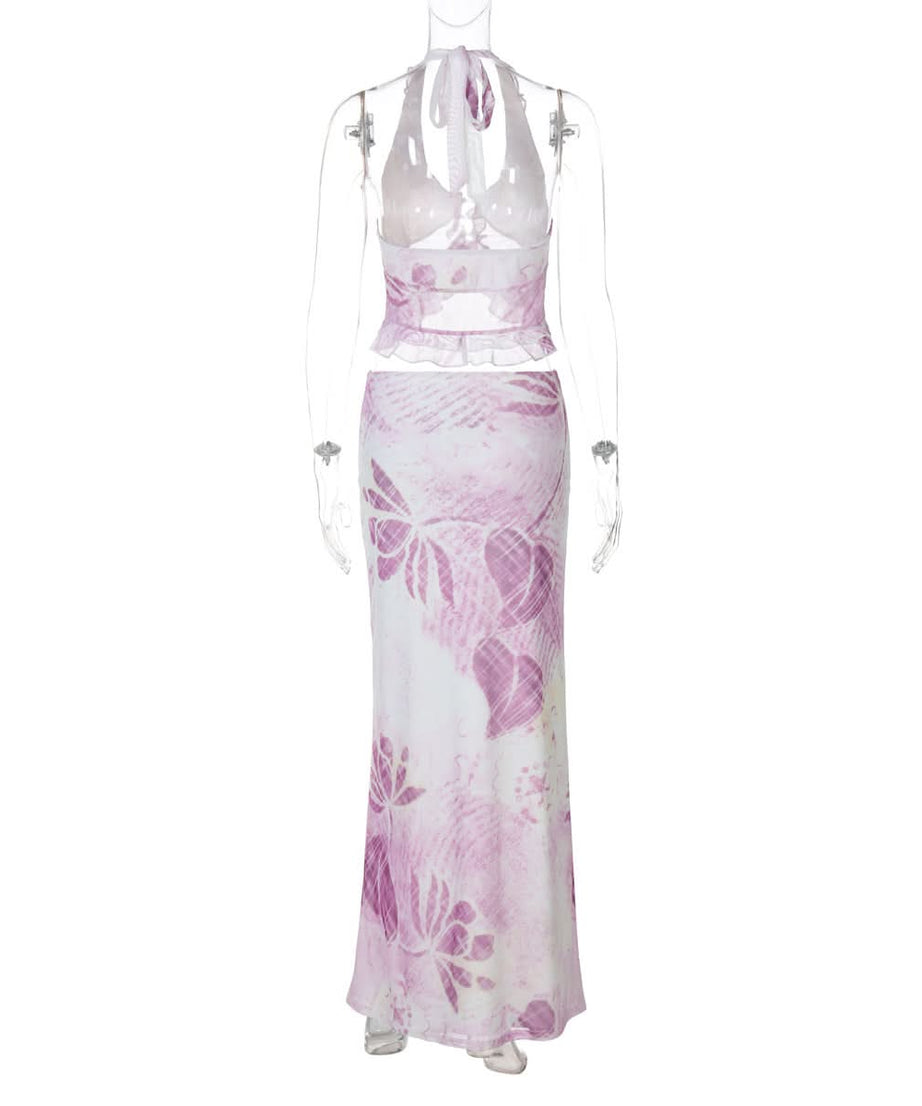 Purple Bloom Halter Crop Top & Maxi Skirt Set - Your Chic Vacation Escape