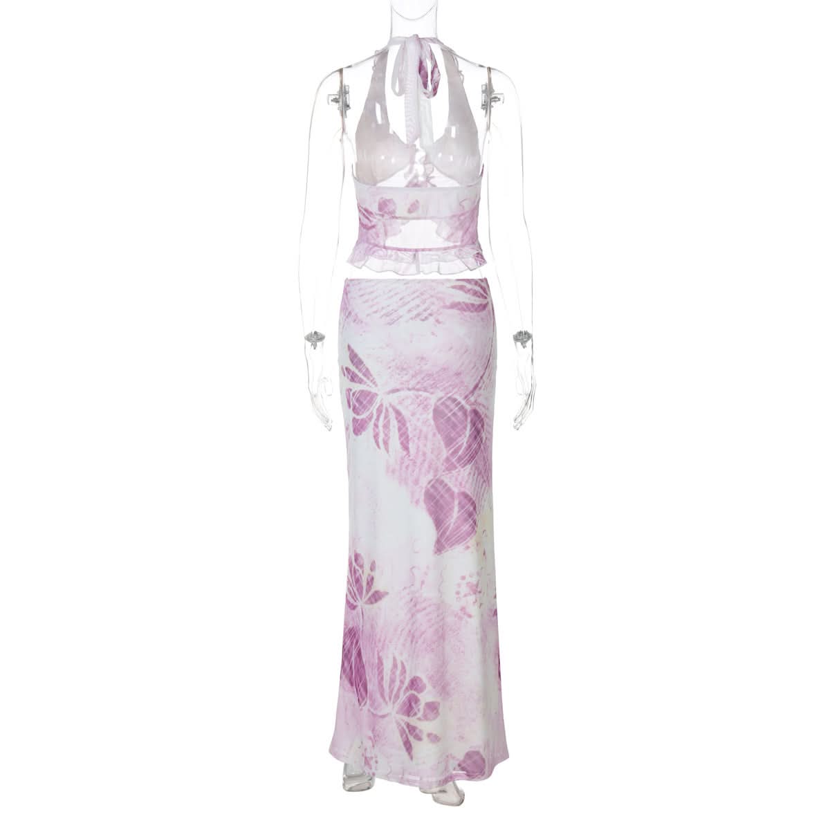 Purple Bloom Halter Crop Top & Maxi Skirt Set - Your Chic Vacation Escape