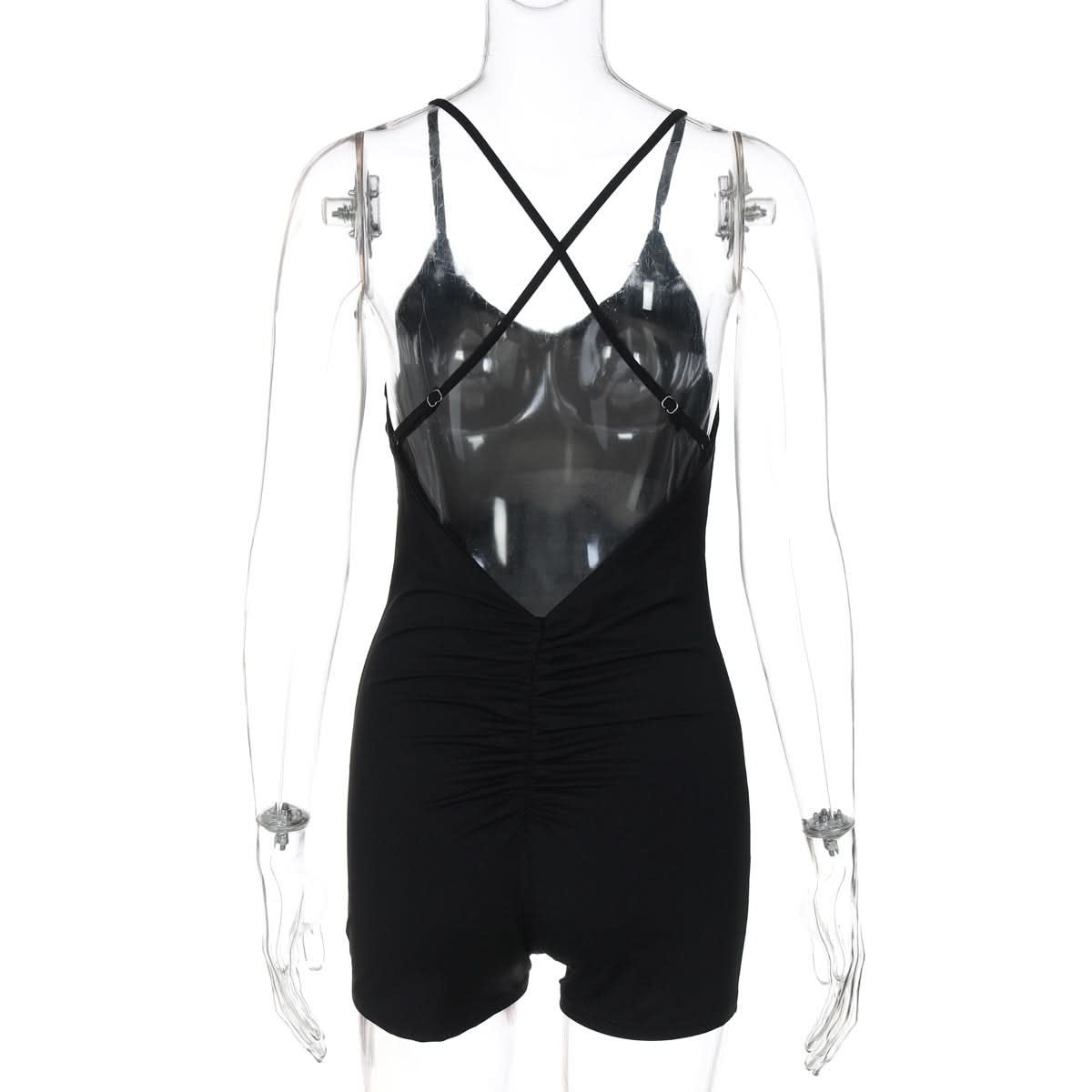 Cozy Chic: The Ultimate Black Cross Back Ruched Cami Romper for Effortless Fall Style