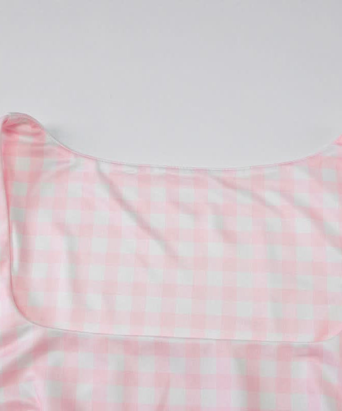 Effortless Chic: Pink Gingham Square Neck Crop Tank Top – Perfect for Fall Layers & Sunny Days!