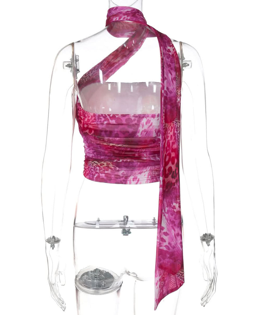 Electric Pink Leopard Halter Crop Top: Your Ultimate Statement for Fall Parties & Nights Out