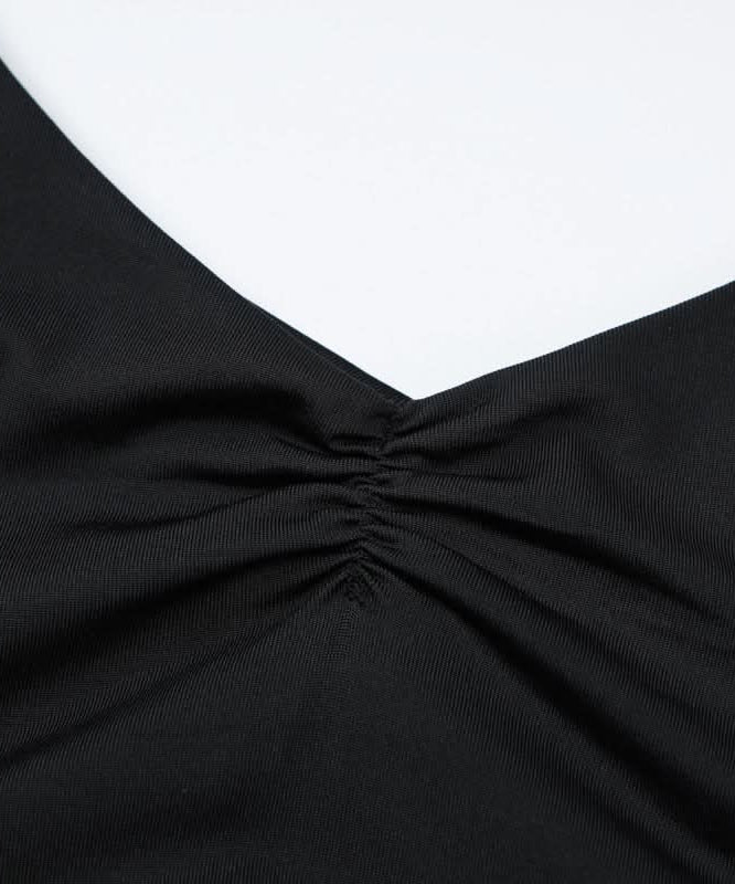 Cozy Chic: The Ultimate Black Cross Back Ruched Cami Romper for Effortless Fall Style