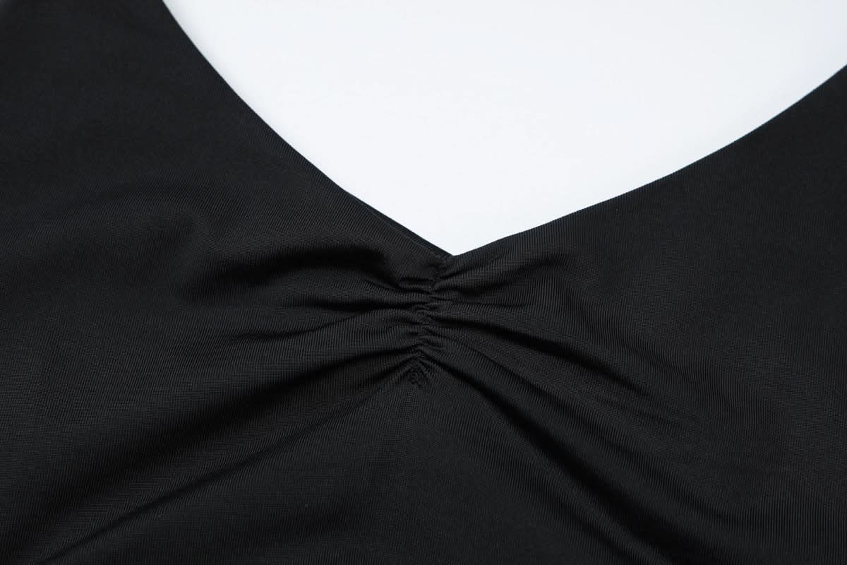 Cozy Chic: The Ultimate Black Cross Back Ruched Cami Romper for Effortless Fall Style