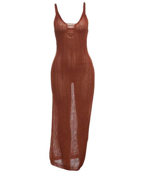 Terracotta Sheer Knit Maxi Dress - Daring Cut-Outs for Resort & Fall Escapes