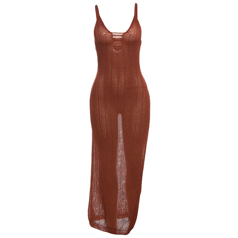 Terracotta Sheer Knit Maxi Dress - Daring Cut-Outs for Resort & Fall Escapes