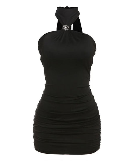 Dazzling Halter Ruched Mini Dress - Sparkle & Chic for Holiday Parties & Nights Out
