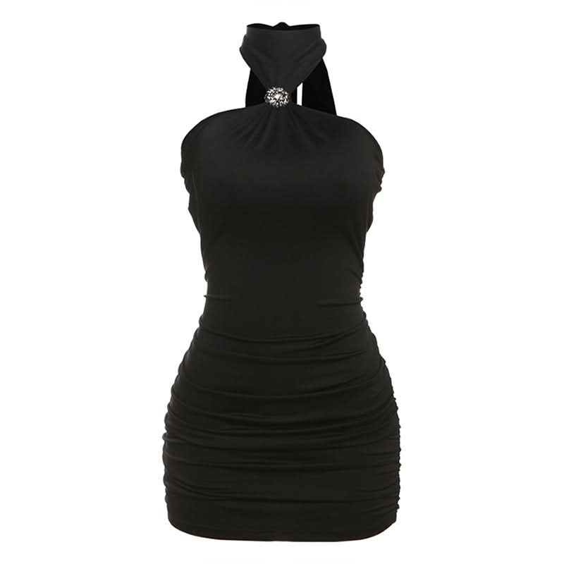 Dazzling Halter Ruched Mini Dress - Sparkle & Chic for Holiday Parties & Nights Out