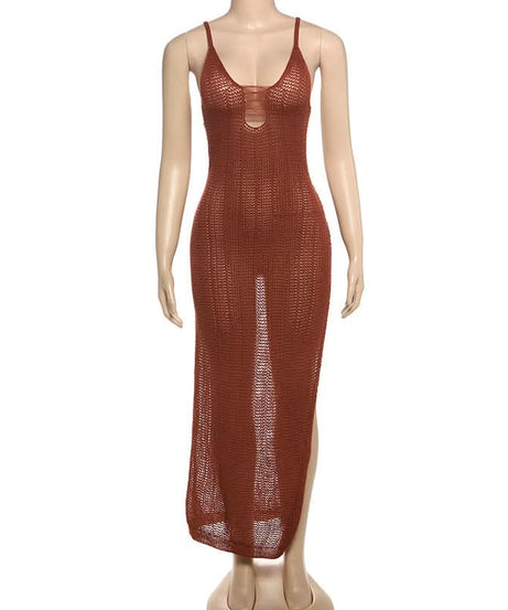 Terracotta Sheer Knit Maxi Dress - Daring Cut-Outs for Resort & Fall Escapes