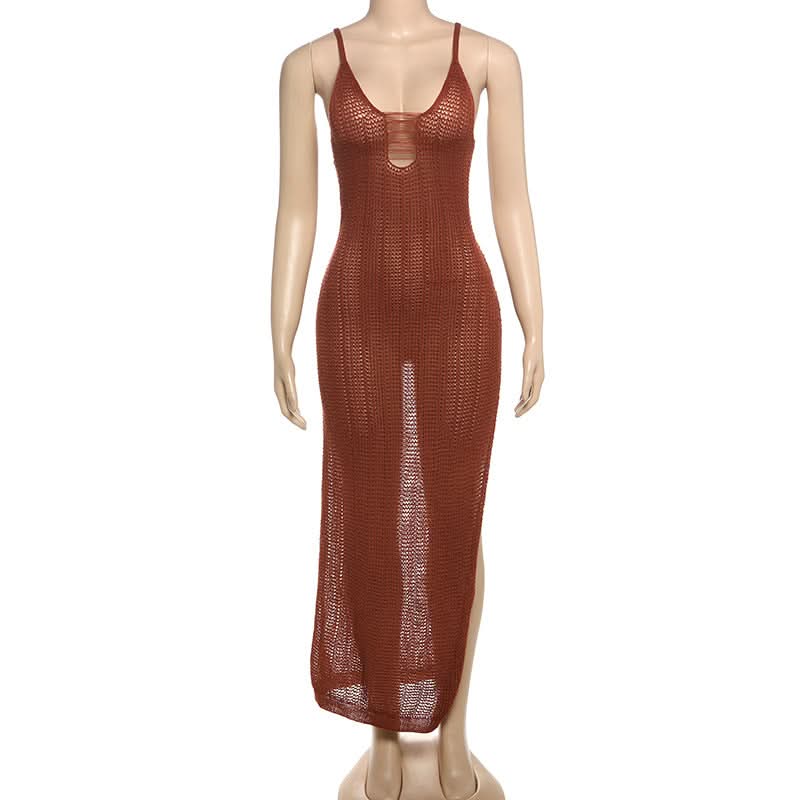Terracotta Sheer Knit Maxi Dress - Daring Cut-Outs for Resort & Fall Escapes