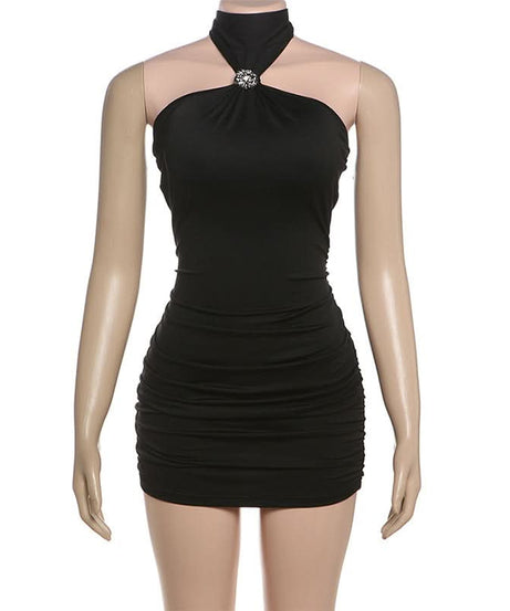 Dazzling Halter Ruched Mini Dress - Sparkle & Chic for Holiday Parties & Nights Out