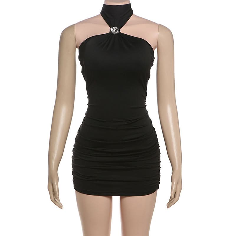 Dazzling Halter Ruched Mini Dress - Sparkle & Chic for Holiday Parties & Nights Out