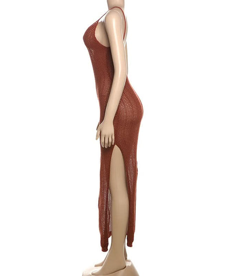 Terracotta Sheer Knit Maxi Dress - Daring Cut-Outs for Resort & Fall Escapes