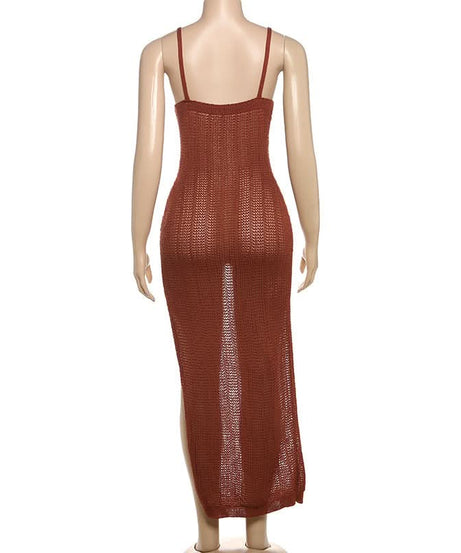 Terracotta Sheer Knit Maxi Dress - Daring Cut-Outs for Resort & Fall Escapes
