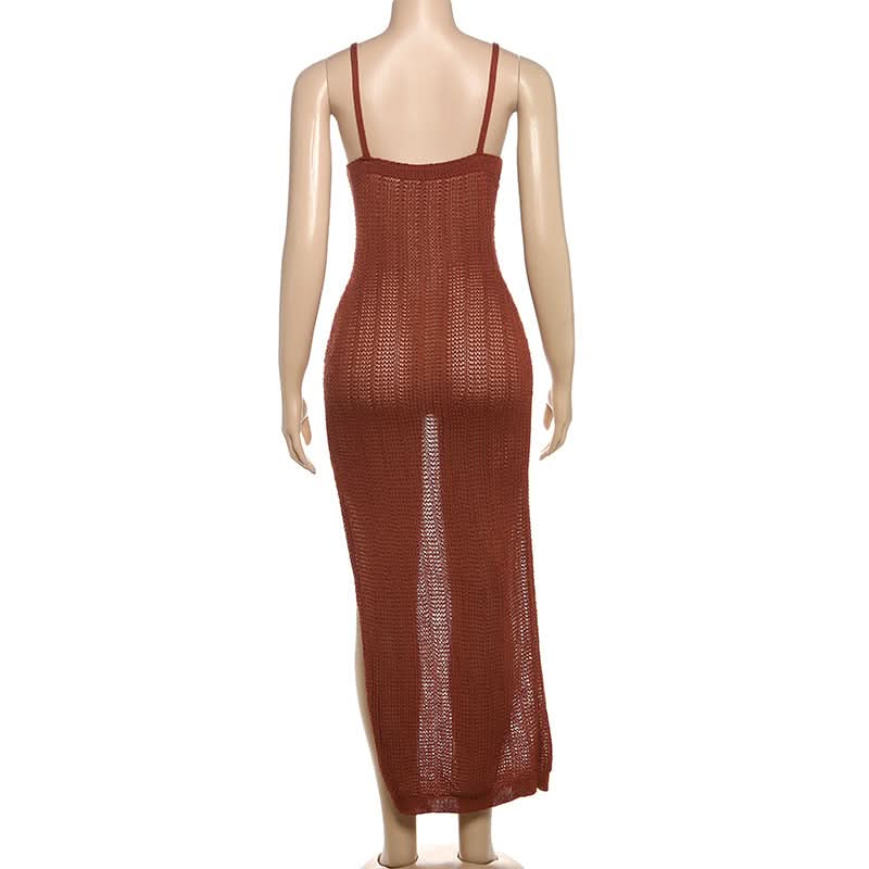 Terracotta Sheer Knit Maxi Dress - Daring Cut-Outs for Resort & Fall Escapes