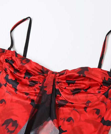 Dazzling Red Floral High-Low Ruffle Dress - Your Show-Stopping Fall & Holiday Party Essential