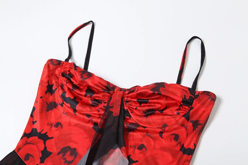 Dazzling Red Floral High-Low Ruffle Dress - Your Show-Stopping Fall & Holiday Party Essential