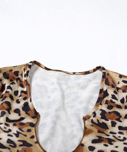 Fierce Fall Style: Chic Leopard Print U-Neck Cap Sleeve Top for Women