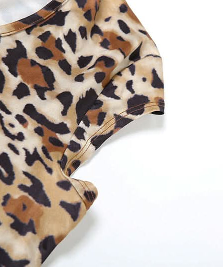 Fierce Fall Style: Chic Leopard Print U-Neck Cap Sleeve Top for Women