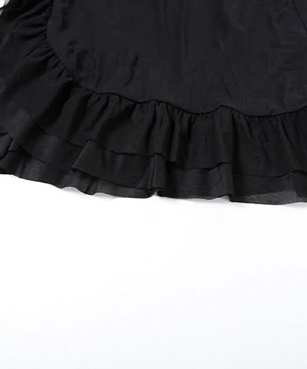 Enchanting Gothic Mesh Ruffle Mini Skirt Set | Halter Off-Shoulder Top for Halloween & Club Nights
