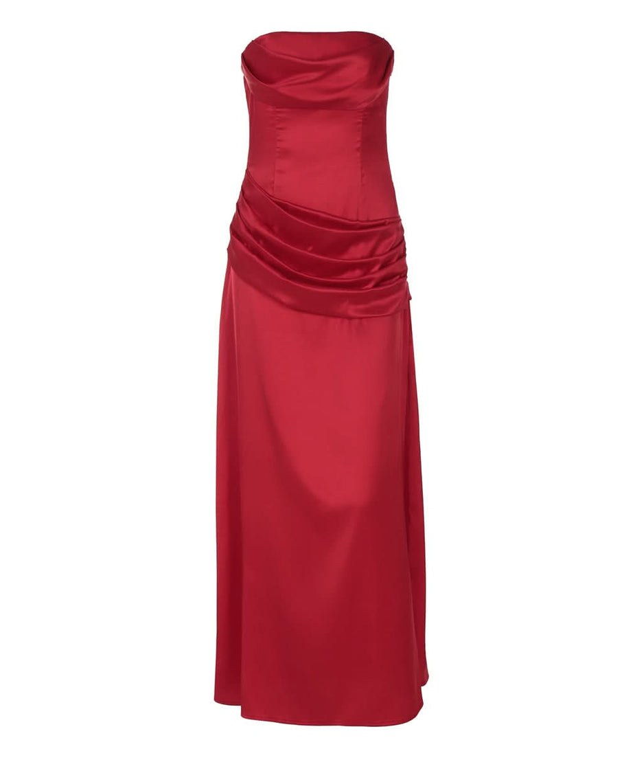 Glamorous Red Satin Strapless Maxi Gown - Holiday Party & Fall Gala Ready
