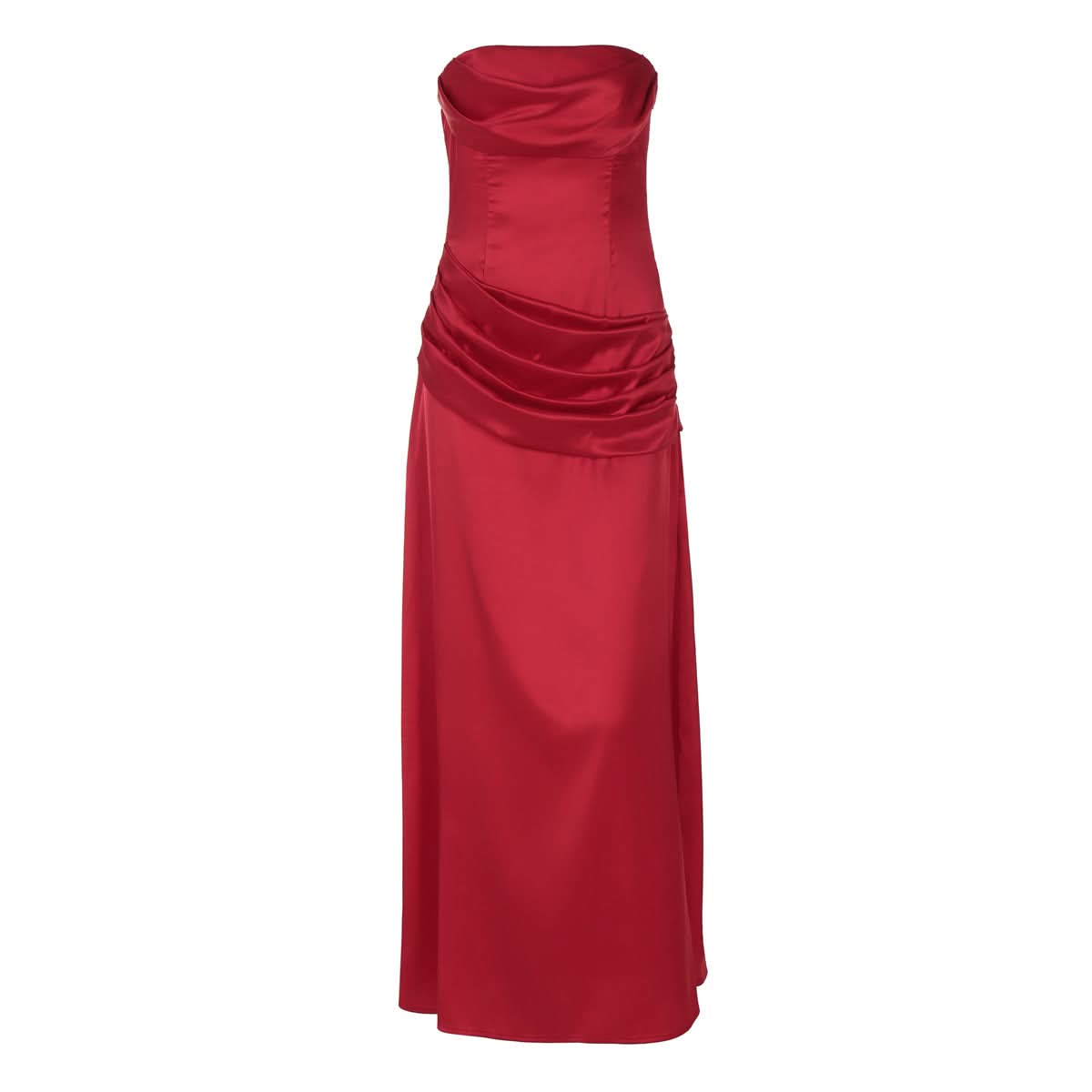 Glamorous Red Satin Strapless Maxi Gown - Holiday Party & Fall Gala Ready