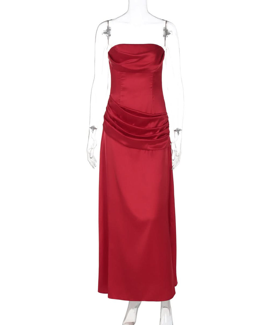 Glamorous Red Satin Strapless Maxi Gown - Holiday Party & Fall Gala Ready