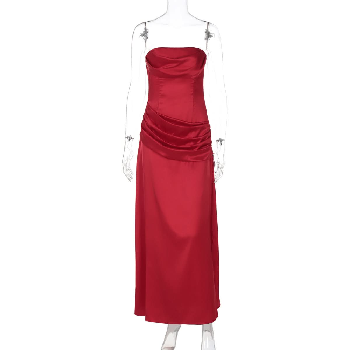 Glamorous Red Satin Strapless Maxi Gown - Holiday Party & Fall Gala Ready