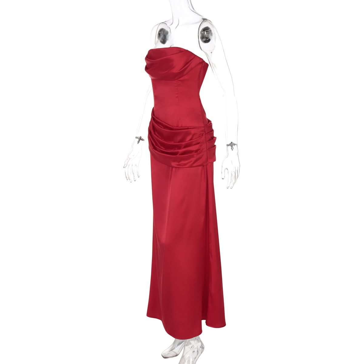 Glamorous Red Satin Strapless Maxi Gown - Holiday Party & Fall Gala Ready