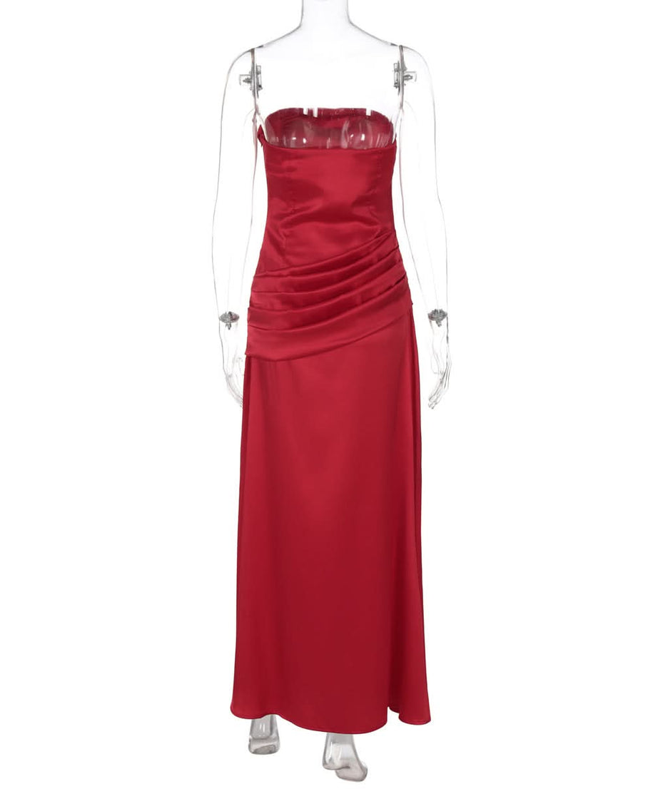 Glamorous Red Satin Strapless Maxi Gown - Holiday Party & Fall Gala Ready