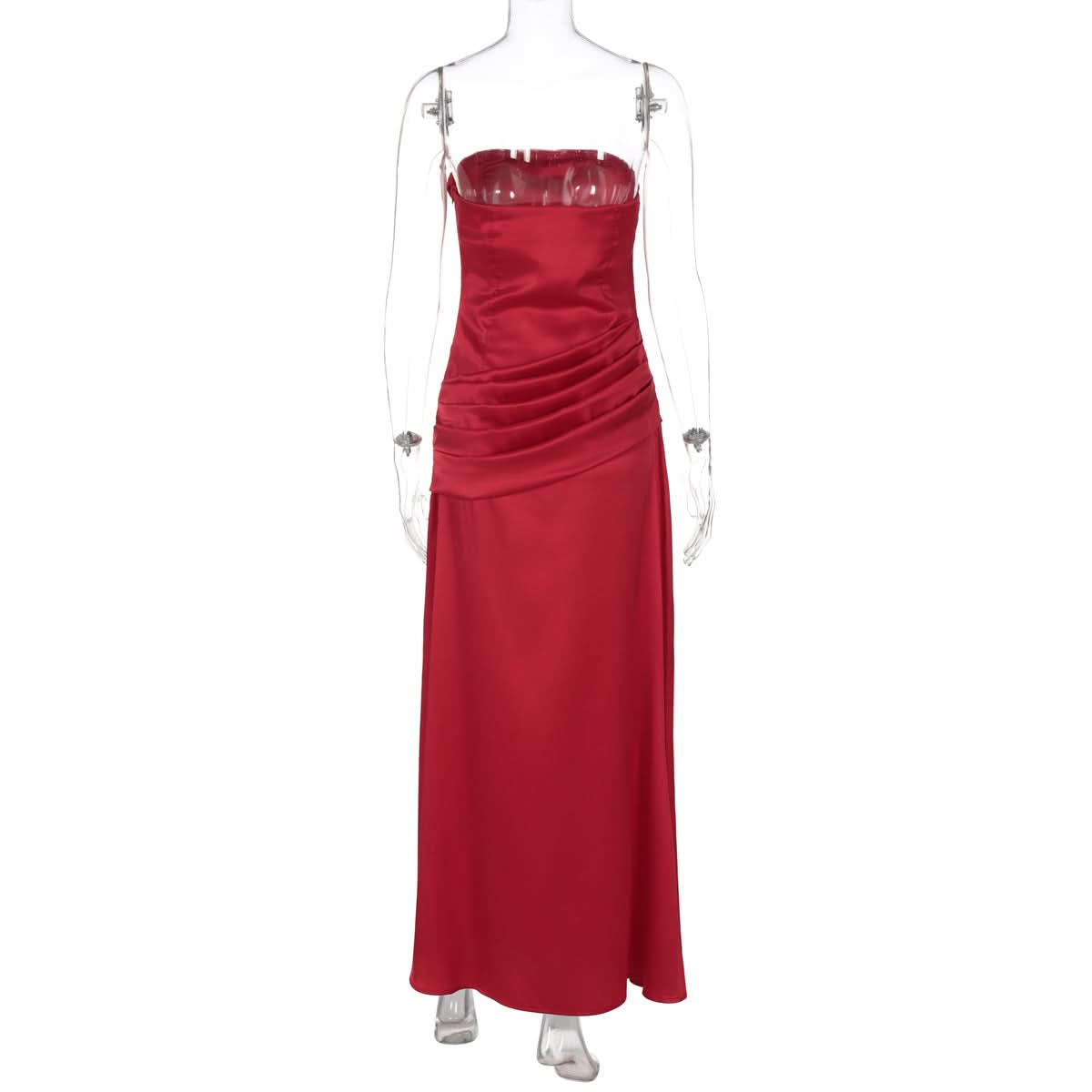 Glamorous Red Satin Strapless Maxi Gown - Holiday Party & Fall Gala Ready
