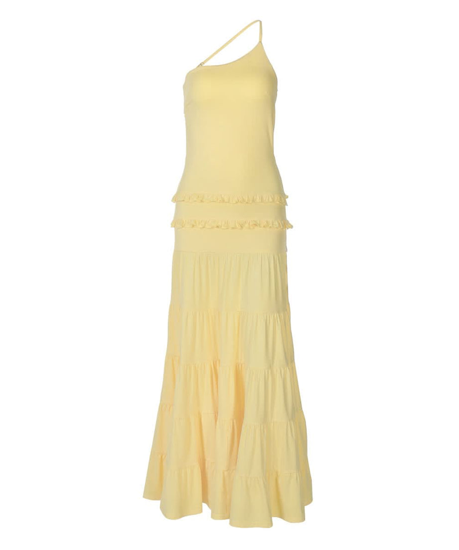 Effortless Golden Hour Glow: One-Shoulder Ruffle Tiered Maxi Dress