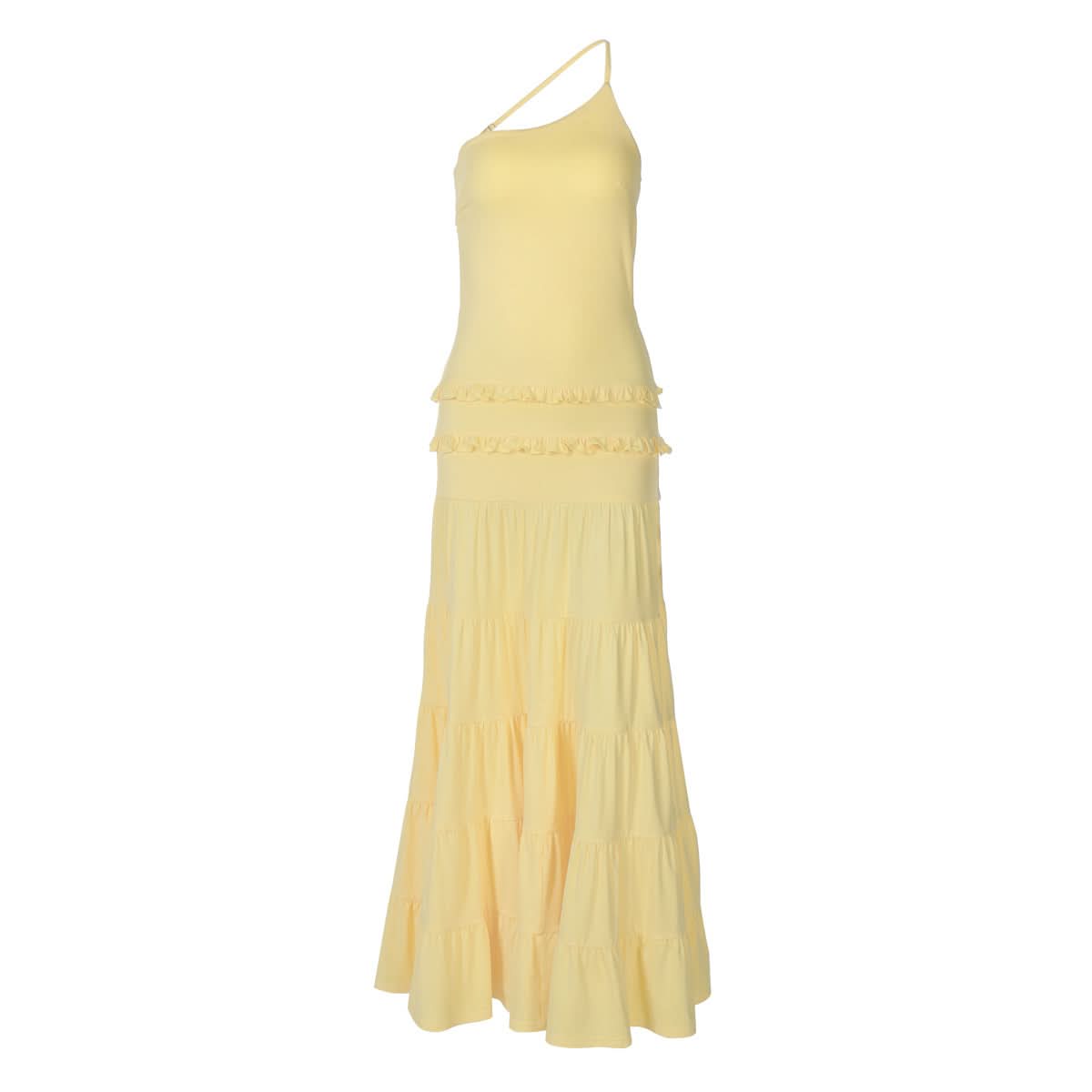 Effortless Golden Hour Glow: One-Shoulder Ruffle Tiered Maxi Dress