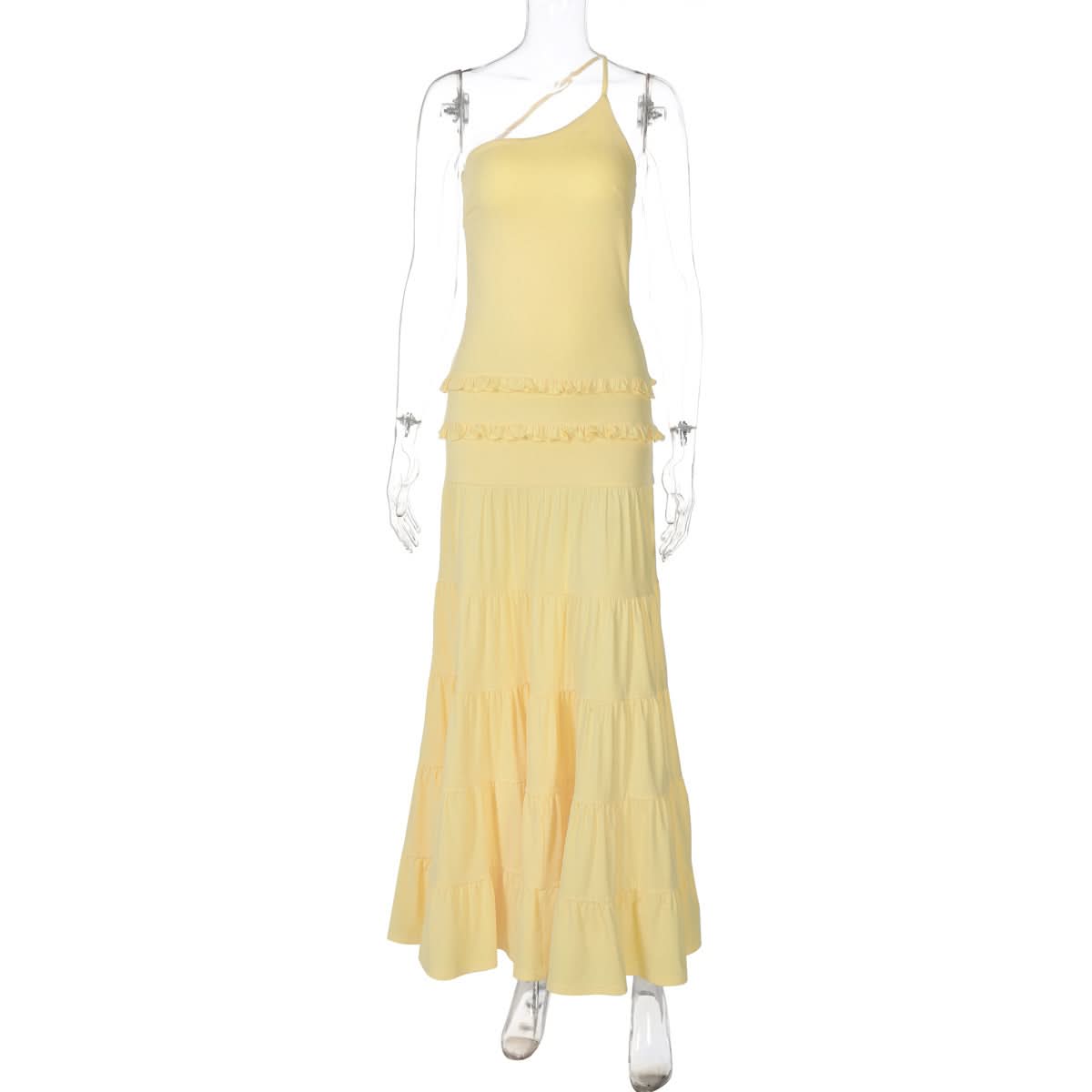 Effortless Golden Hour Glow: One-Shoulder Ruffle Tiered Maxi Dress