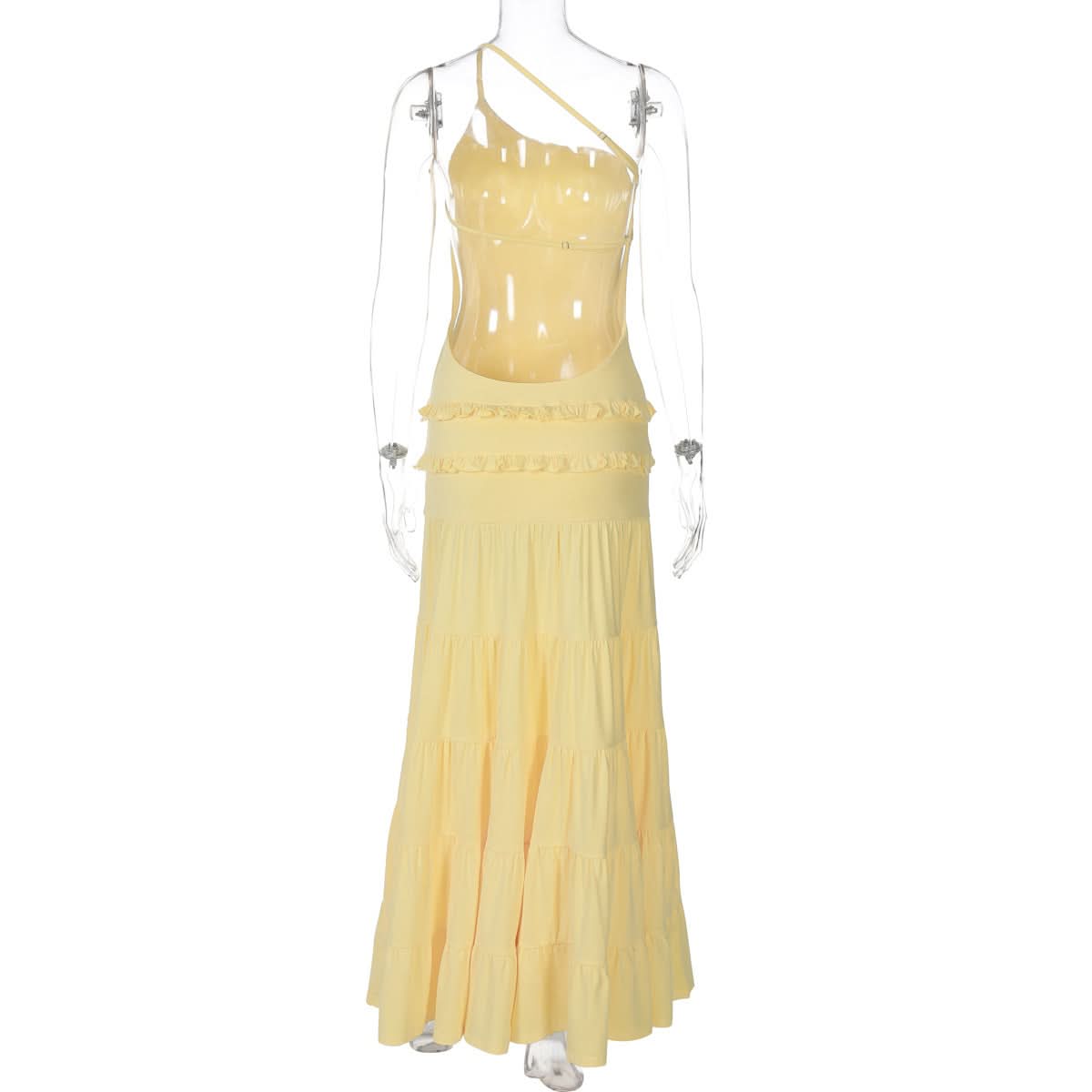 Effortless Golden Hour Glow: One-Shoulder Ruffle Tiered Maxi Dress