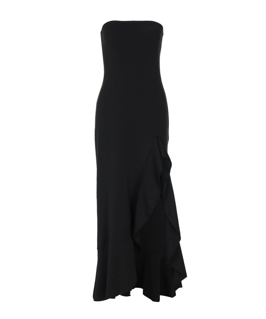 Effortless Glamour: Black Strapless High-Low Ruffle Maxi Dress | Your Ultimate Fall & Holiday Party Look
