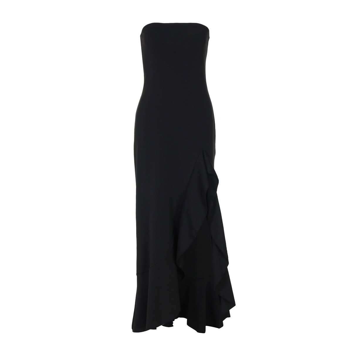 Effortless Glamour: Black Strapless High-Low Ruffle Maxi Dress | Your Ultimate Fall & Holiday Party Look