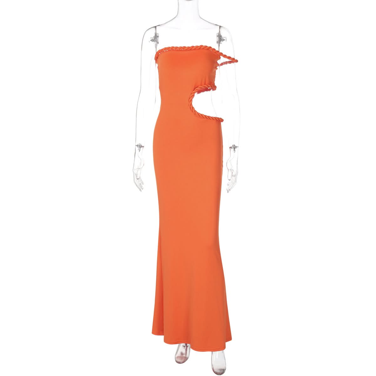 Tangerine Dream: The Daring Side Cut-Out Maxi Dress with Rope Trim – Your Statement Piece for Fall Getaways & Holiday Parties